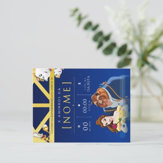 Convite de Aniversário Infantil da Bela e a Fera Einladungspostkarte (Stehend Vorderseite)