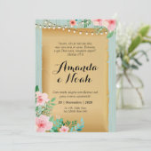 Convite de Casamento, amadeirado turquesa Einladung (Stehend Vorderseite)