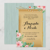 Convite de Casamento, amadeirado turquesa Einladung (Vorne/Hinten)