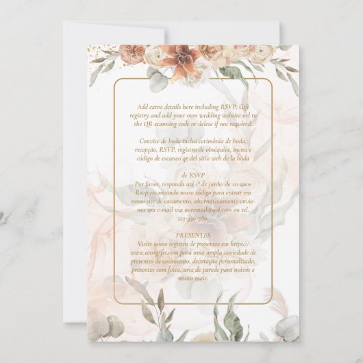 Convite de Casamento Boho Capim dos Pampas Einladung (Rückseite)