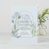 Convite de Casamento Ouro Azul Claro Portugal Einladung (Stehend Vorderseite)