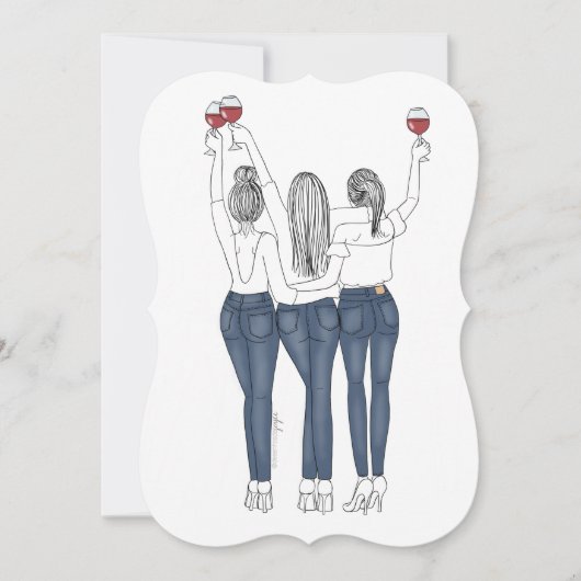 Convite Desenho Três Amigas com Vinho Einladung (Vorderseite)
