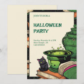 Convite Festa Halloween Caldeirão e Gato Preto Einladung (Vorne/Hinten)