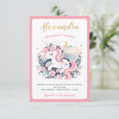 Convite Mágico Unicórnio Rosa em Português (Stehend Vorderseite)