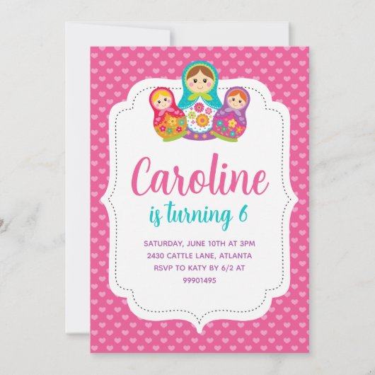 Convite Matryoshka, Festa de aniversário Einladung (Vorderseite)