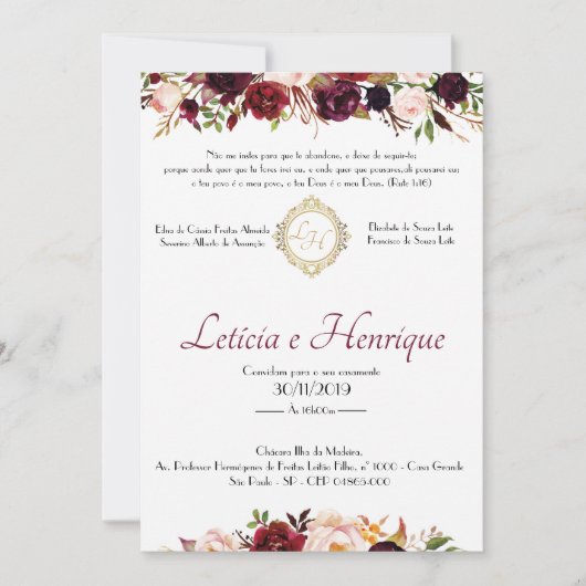 Convite para Casamento - Marsala | Frente Einladung (Vorderseite)