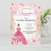 Convite  Quinceañera invitation  Floral Pink Einladung (Stehend Vorderseite)
