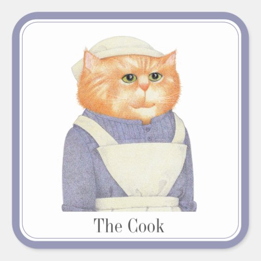 COOK CAT Großquadratische Aufkleber + Text (Vorderseite)