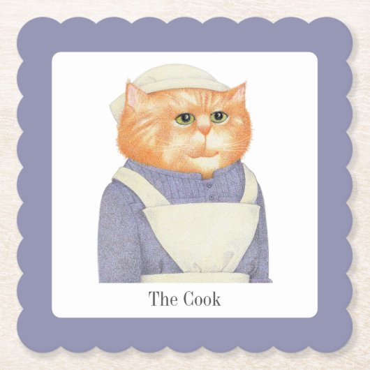 COOK CAT skalierte quadratische Untersetzer + Text (Vorderseite)