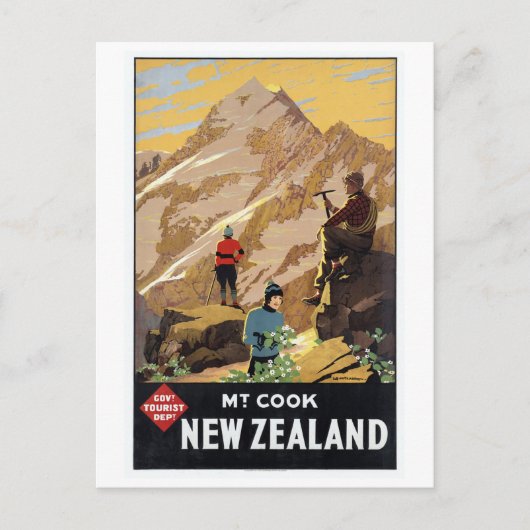 Cook New Zealand Mountain Vintage Travel Postkarte (Vorderseite)