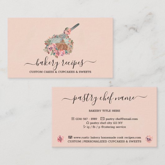 Cook Rezept Whisk Dough Bowl Blush Pink Visitenkarte (Vorne/Hinten)