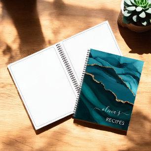 Cookbook Aquamarin Aqua Blue Agate Geode Gold Mono Notizblock