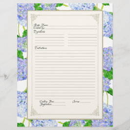 Cookbook Page Blue Hydrangea Lace Floral Formal