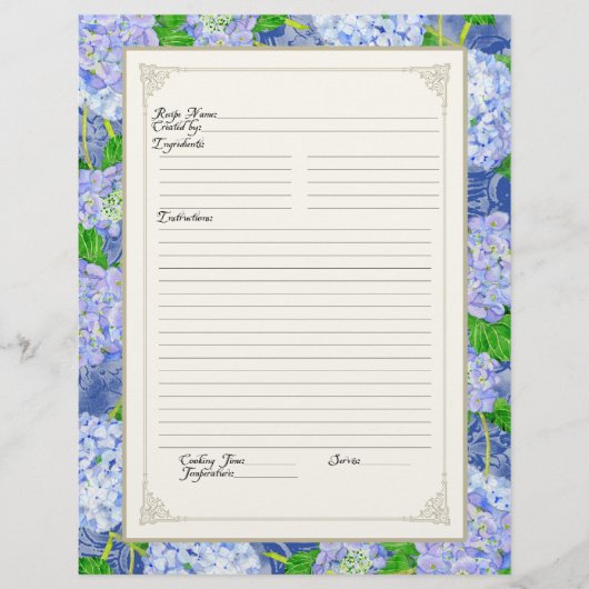 Cookbook Page Blue Hydrangea Lace Floral Formal Flyer (Vorne)