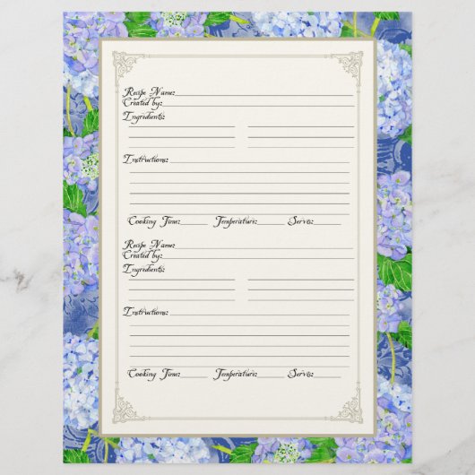 Cookbook Page Blue Hydrangea Lace Floral Formal Flyer (Hinten)
