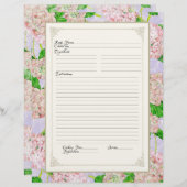 Cookbook Page Pink Hydrangea Lace Floral Formal (Vorne/Hinten)