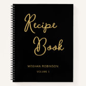 Cookbook Rezept Black and Gold Girly Monogram Notizblock (Vorderseite)
