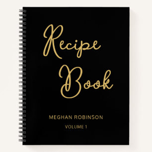 Cookbook Rezept Black and Gold Girly Monogram Notizblock