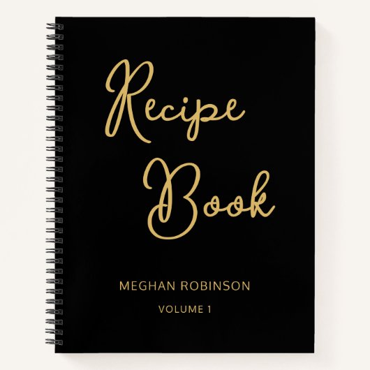 Cookbook Rezept Black and Gold Girly Monogram Notizblock (Vorderseite)