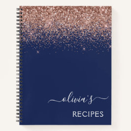 Cookbook Rose Gold Pink Navy Blue Glitzer Monogram Notizblock