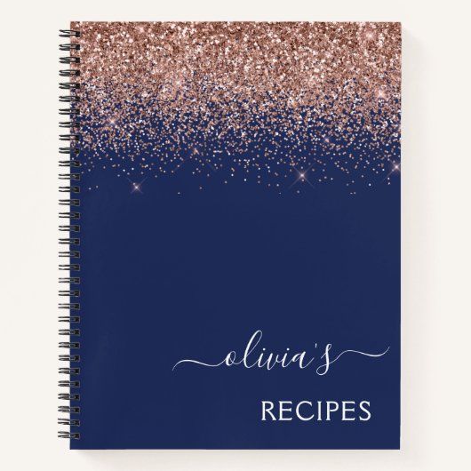 Cookbook Rose Gold Pink Navy Blue Glitzer Monogram Notizblock (Vorderseite)