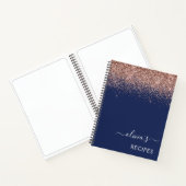 Cookbook Rose Gold Pink Navy Blue Glitzer Monogram Notizblock (Innenseite)