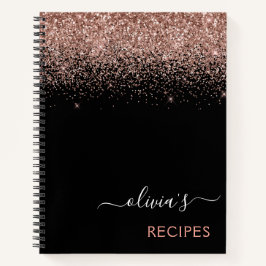 Cookbook Rose Gold Rosa Schwarzer Glitzer Monogram Notizblock