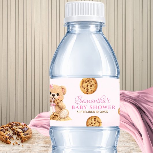 Cookie and Milk Baby Shower - Teddy Bear Pink Wasserflaschenetikett
