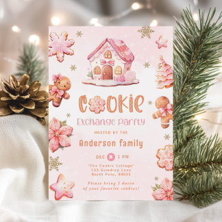 Cookie-Austausch Party Weihnachts-Pink-Lebkuchen Einladung