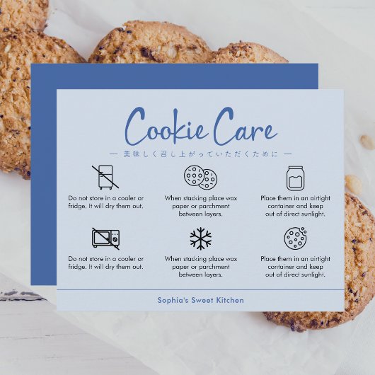 Cookie Care Instructions Dusty Blue Minimalist Dankeskarte