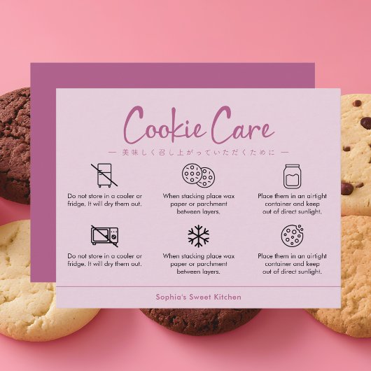 Cookie Care Instructions Dusty Pink Minimalist Dankeskarte