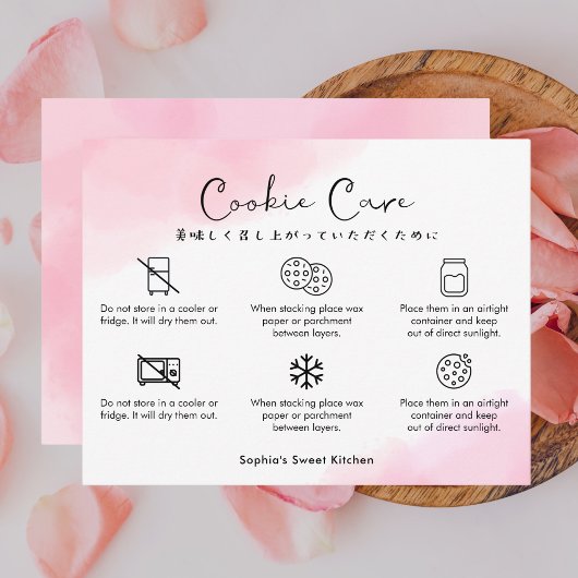 Cookie Care Instructions Pink Watercolor Cute Dankeskarte