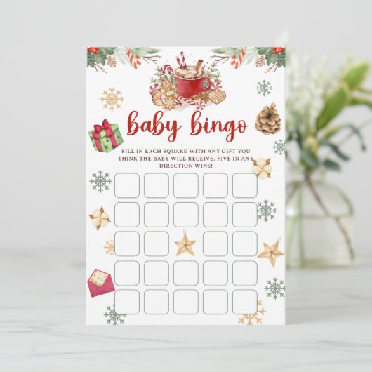 Cookie Cocoa Christmas Baby Bingo Baby Showspiel Einladung (Stehend Vorderseite)