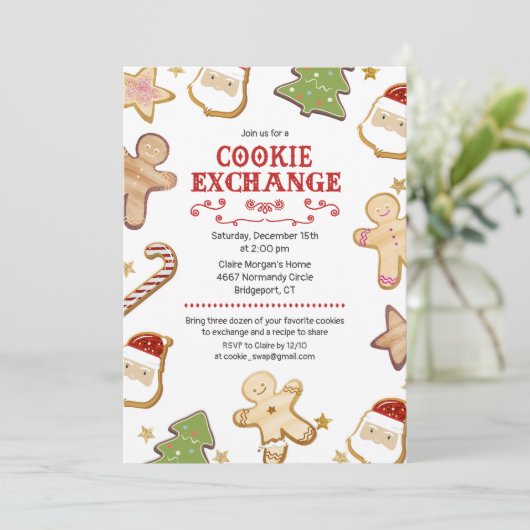 Cookie Exchange Feiertag Einladung (Stehend Vorderseite)