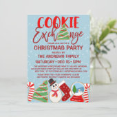 Cookie Exchange Red Blue Illustration Weihnachten Einladung (Stehend Vorderseite)