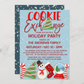 Cookie Exchange Red Blue Illustrations Holiday Einladung (Vorne/Hinten)