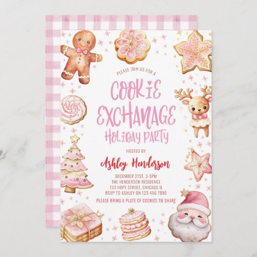 Cookie Exchange Rosa Weihnachtsfeier Einladung (Vorne/Hinten)