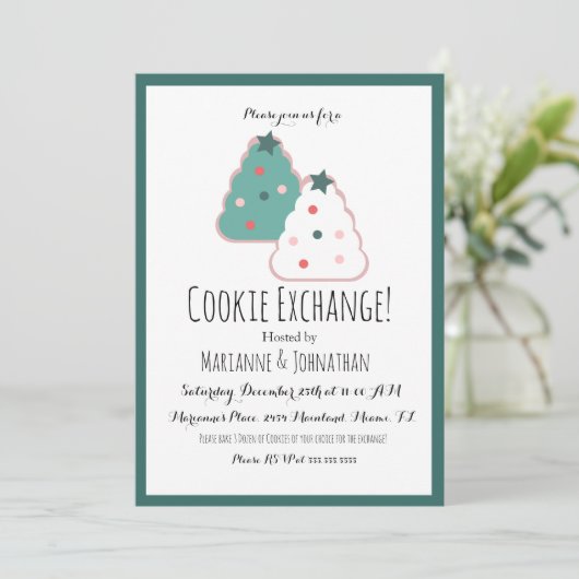 Cookie Exchange Weihnachtsbaum Cookies Urlaub Einladung (Stehend Vorderseite)