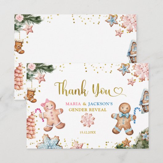 Cookie Gingerbread Gender-Bericht Danke Karte (Vorne/Hinten)