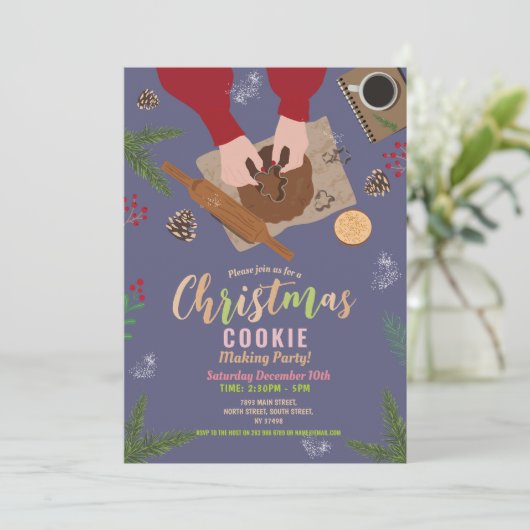 Cookie Making Festliches Party Weihnachtsfamilie Einladung (Stehend Vorderseite)