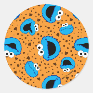 Cookie Monster auf Cookie-Muster Runder Aufkleber