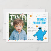 Cookie Monster Blue Confetti Second Birthday Einladung (Vorderseite)
