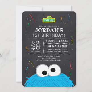 Cookie Monster Chalkboard Confetti Geburtstag Einladung