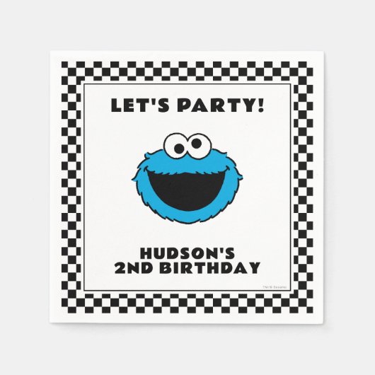 Cookie Monster Checkerboard Birthday Serviette (Vorderseite)