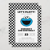 Cookie Monster Checkerboard Geburtstag Einladung (Vorne/Hinten)