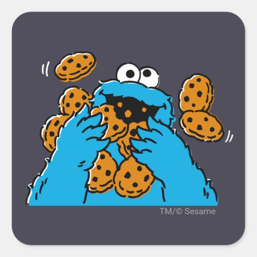 Cookie Monster Eating All the Cookies Quadratischer Aufkleber (Vorderseite)