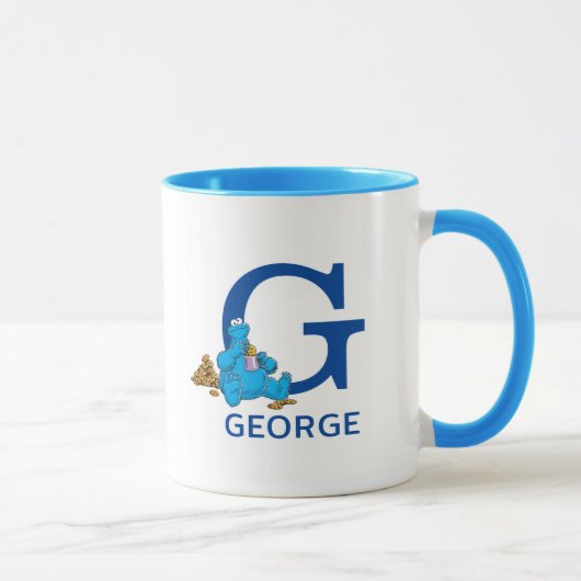 Cookie Monster Eating Cookies Name & Monogram G Tasse (Rechts)