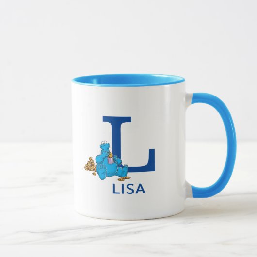 Cookie Monster Eating Cookies Name & Monogram L Tasse (Rechts)