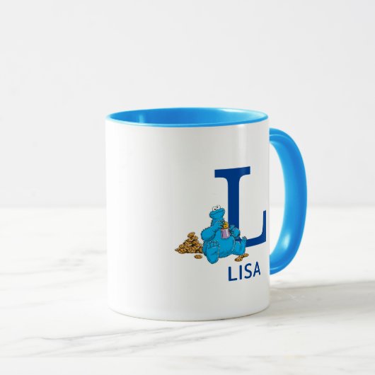 Cookie Monster Eating Cookies Name & Monogram L Tasse (VorderseiteRechts)