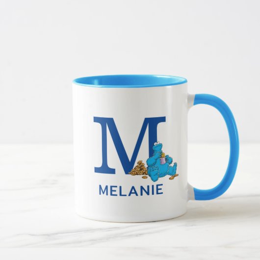 Cookie Monster Eating Cookies Name & Monogram M Tasse (Rechts)